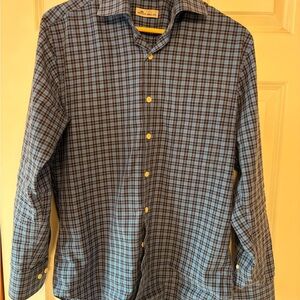 Peter Millar Blue and Black Plaid Shirt